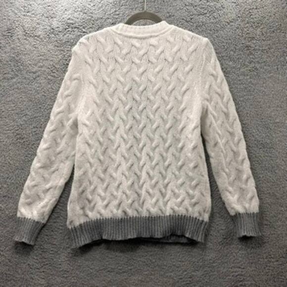 Lily by Firmiana Large Knit Sweater White With Gray Accents Soft Comfort Winter - Picture 8 of 10